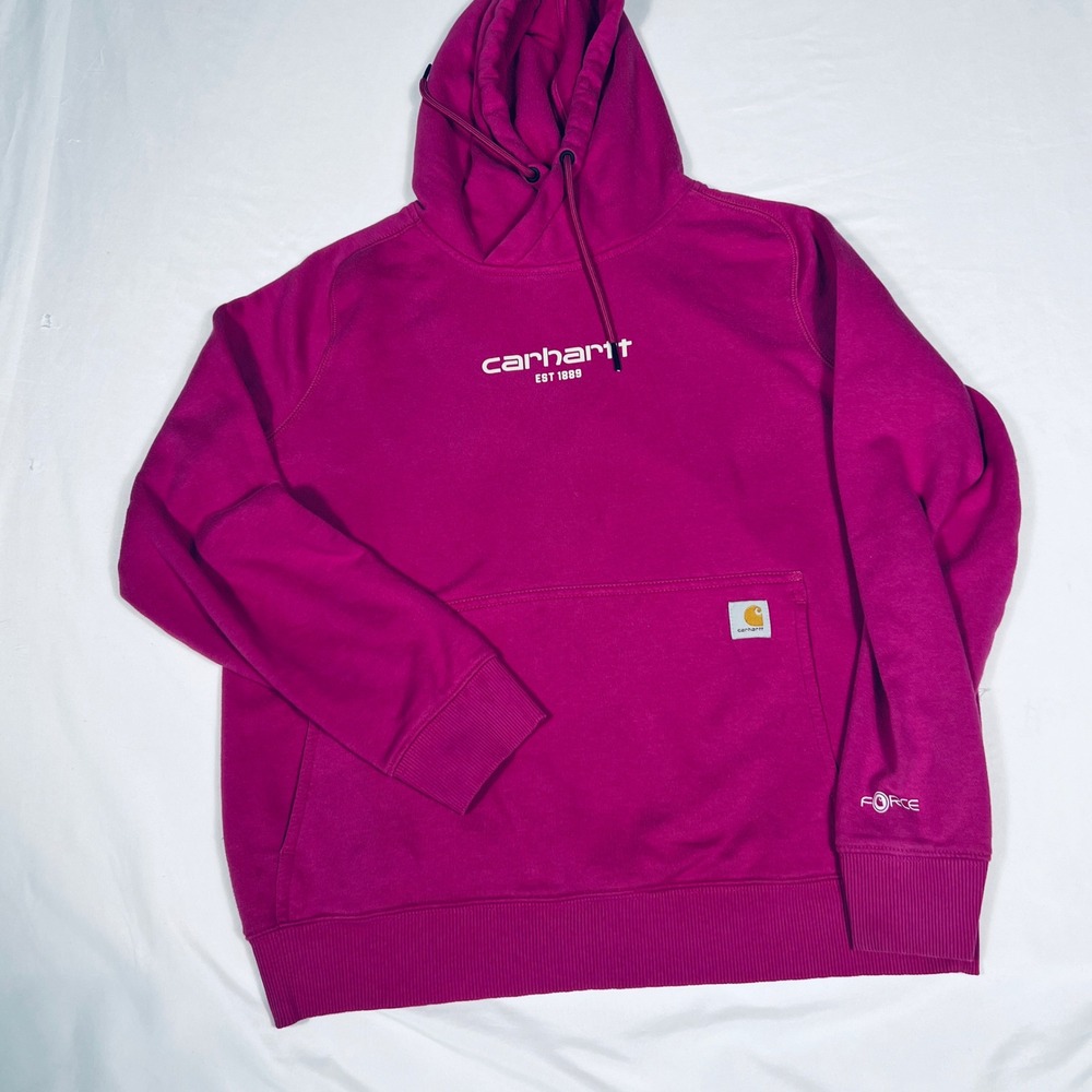 Carhartt Force Relaxed Fit Hoodie Magenta Pink Womens Medium Sweatshirt Logo - Picture 2 of 6